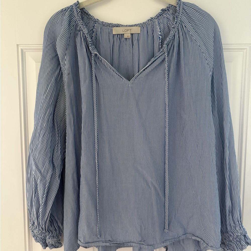 LOFT Navy Pinstripe Blouse